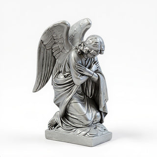 Adoration Angel with Arms Crossed Statue - 28-inch — Silver finish