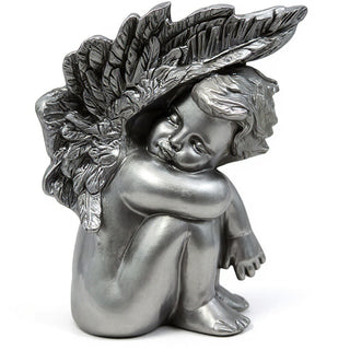 Slumbering Cherub Statue - 11-inch — Aged Silver finish