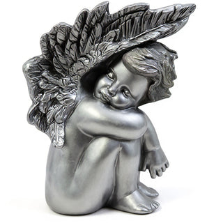 Slumbering Cherub Statue - 11-inch — Antique Silver finish
