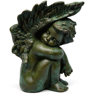Slumbering Cherub Statue - 11-inch — Green Bronze finish