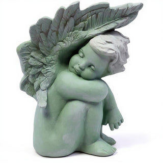 Slumbering Cherub Statue - 11-inch — Mossy Green finish
