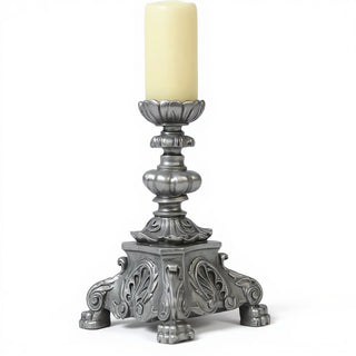 Baroque Candleholder, Short - 13-inch — Aged Silver finish