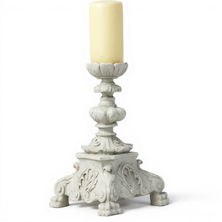 Baroque Candleholder, Short - 13-inch — Antique White finish