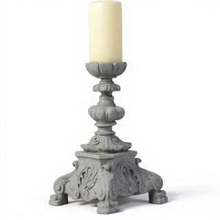 Baroque Candleholder, Short - 13-inch — Limestone finish