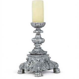 Baroque Candleholder, Short - 13-inch — Silver finish