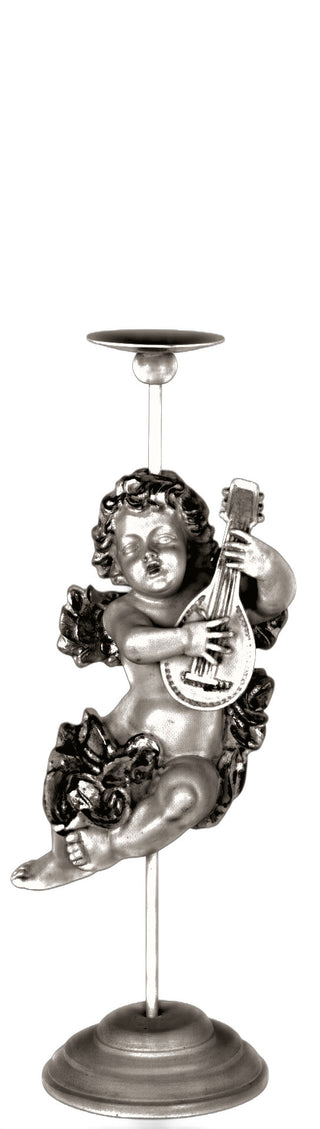 Cherub Mandolin Candleholder Statue - 17-inch