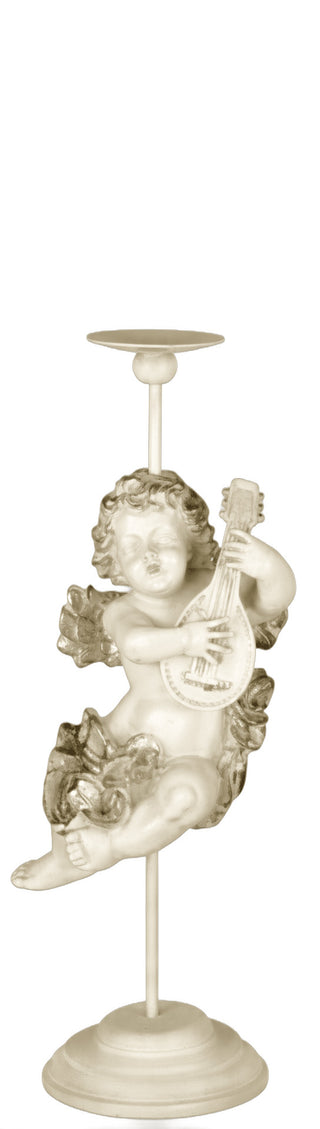 Cherub Mandolin Candleholder Statue - 17-inch