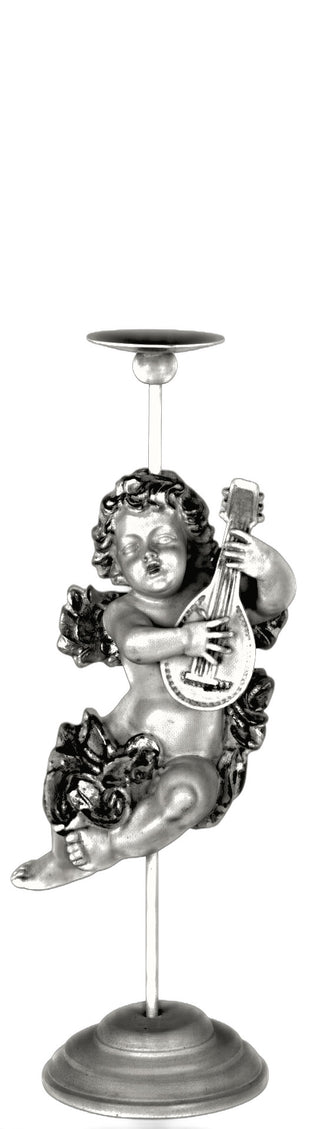 Cherub Mandolin Candleholder Statue - 17-inch