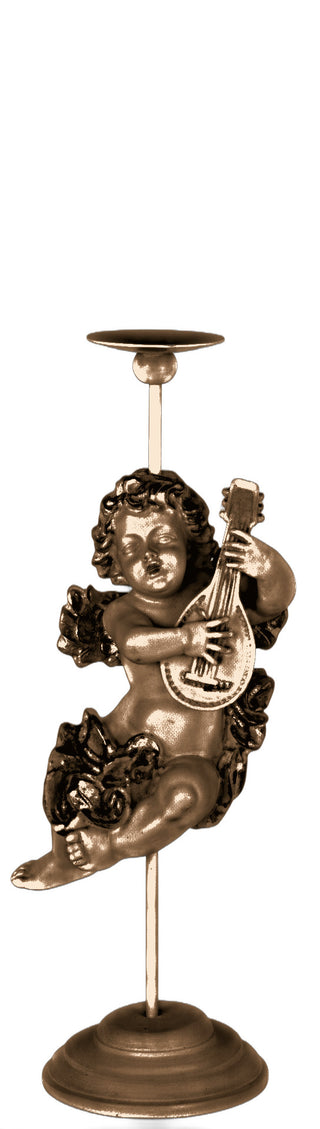 Cherub Mandolin Candleholder Statue - 17-inch