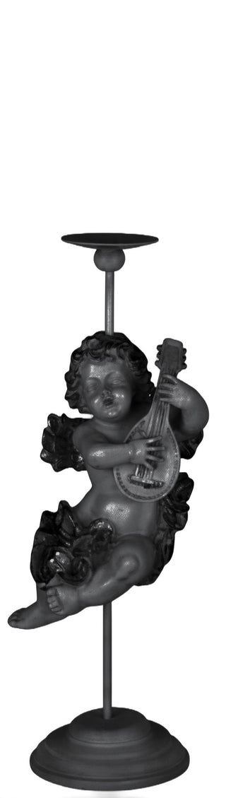 Cherub Mandolin Candleholder Statue - 17-inch