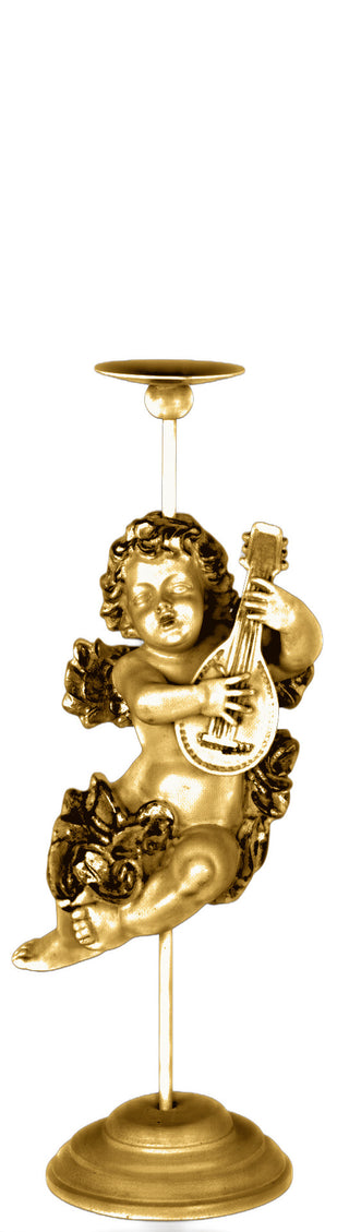 Cherub Mandolin Candleholder Statue - 17-inch