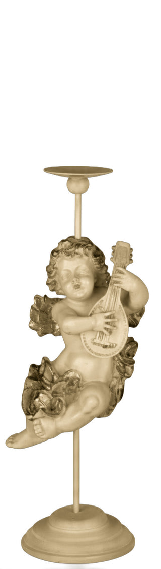 Cherub Mandolin Candleholder Statue - 17-inch