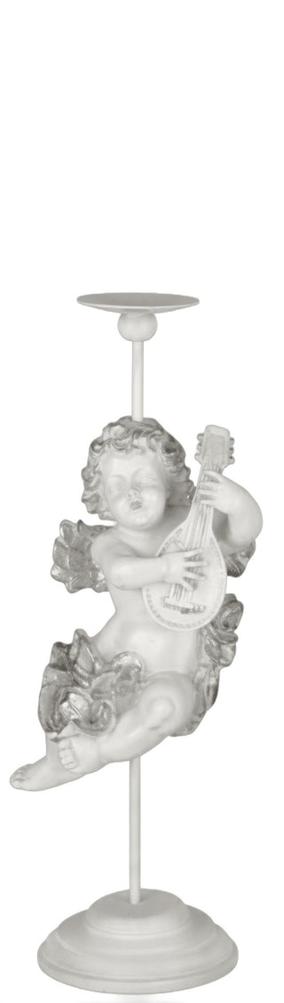 Cherub Mandolin Candleholder Statue - 17-inch