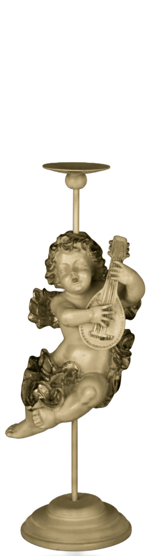 Cherub Mandolin Candleholder Statue - 17-inch