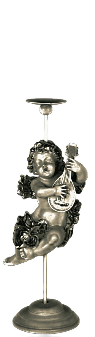 Cherub Mandolin Candleholder Statue - 17-inch