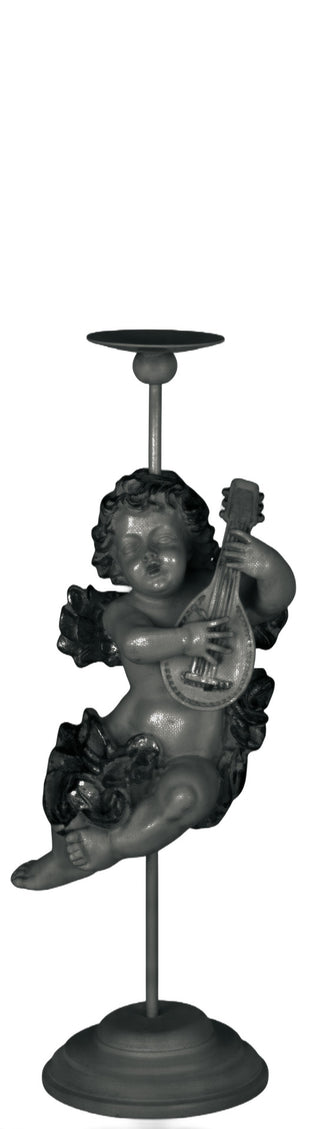Cherub Mandolin Candleholder Statue - 17-inch