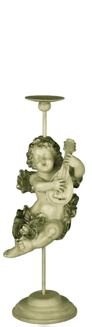 Cherub Mandolin Candleholder Statue - 17-inch
