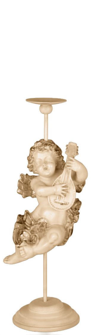 Cherub Mandolin Candleholder Statue - 17-inch