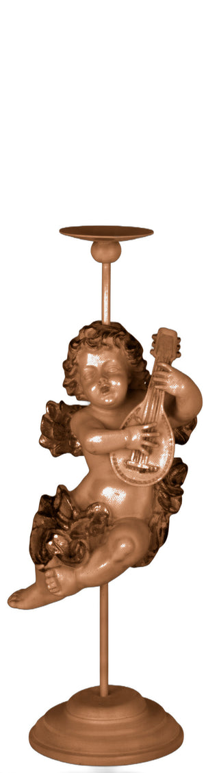 Cherub Mandolin Candleholder Statue - 17-inch