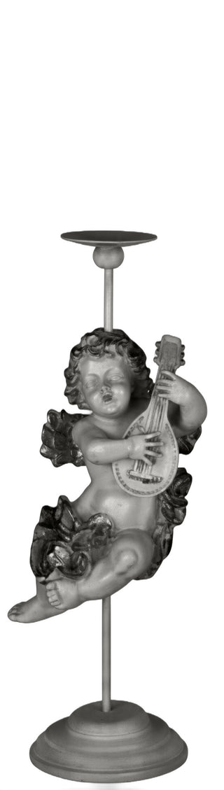 Cherub Mandolin Candleholder Statue - 17-inch