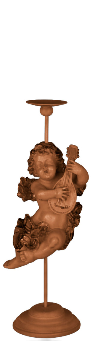 Cherub Mandolin Candleholder Statue - 17-inch