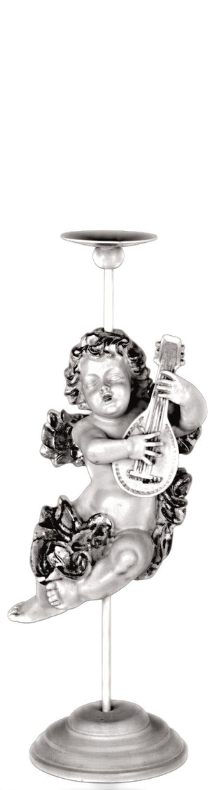 Cherub Mandolin Candleholder Statue - 17-inch