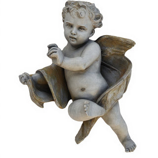 Tapestry Cherub - Left Statue - 12-inch — Antique Stone finish