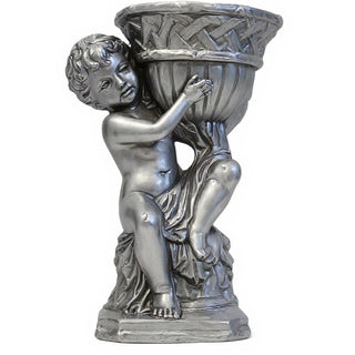 French Cherub Urn Planter - 12.5-inch — Antique Silver finish