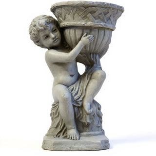 French Cherub Urn Planter - 12.5-inch — Limestone finish