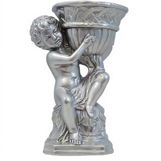 French Cherub Urn Planter - 12.5-inch — Silver finish