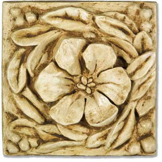 Square wall plaque with a relief design of morning glory flowers and vines in a weathered finish. — alternate view