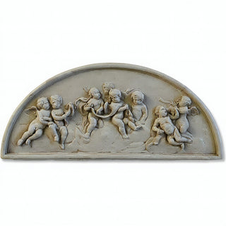 Cherubs Lunette Plaque Wall Plaque — Antique Stone finish