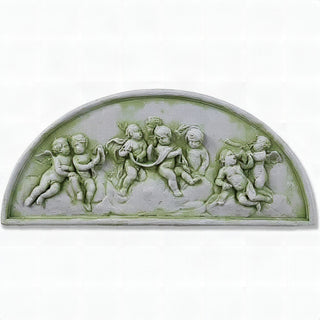 Cherubs Lunette Plaque Wall Plaque — Mossy Green finish