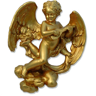 Sanctuary Cherub Lute Player Statue - 17-inch — Antique Gold finish