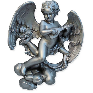 Sanctuary Cherub Lute Player Statue - 17-inch — Antique Silver finish