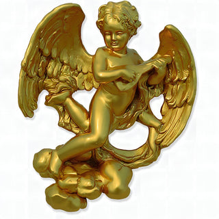 Sanctuary Cherub Lute Player Statue - 17-inch — Deep Gold finish