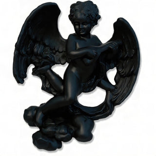Sanctuary Cherub Lute Player Statue - 17-inch — Flat Black finish