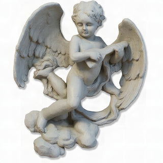 Sanctuary Cherub Lute Player Statue - 17-inch — Limestone finish