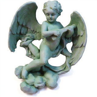 Sanctuary Cherub Lute Player Statue - 17-inch — Mossy Green finish