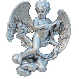 Sanctuary Cherub Lute Player Statue - 17-inch — Silver finish