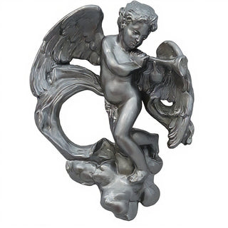 Cherub with Horn Statue - 17-inch — Aged Silver finish
