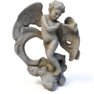 Cherub with Horn Statue - 17-inch — Antique Stone finish