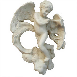 Cherub with Horn Statue - 17-inch — Antique White finish