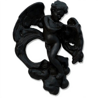 Cherub with Horn Statue - 17-inch — Flat Black finish