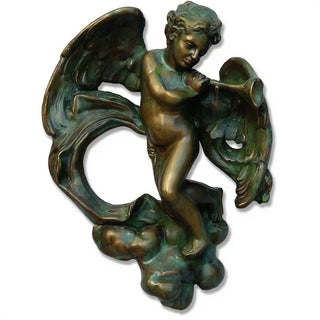 Cherub with Horn Statue - 17-inch — Green Bronze finish