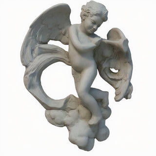 Cherub with Horn Statue - 17-inch — Limestone finish