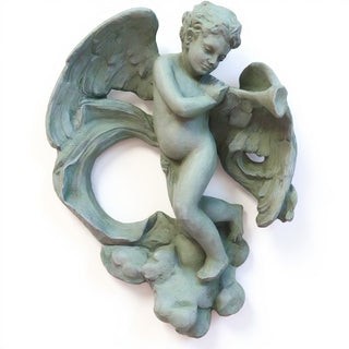 Cherub with Horn Statue - 17-inch — Mossy Green finish