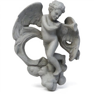 Cherub with Horn Statue - 17-inch — Old Stone finish