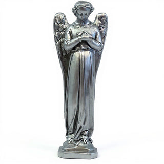 Cari Angel with Hands Crossed Statue - 21-inch — Aged Silver finish