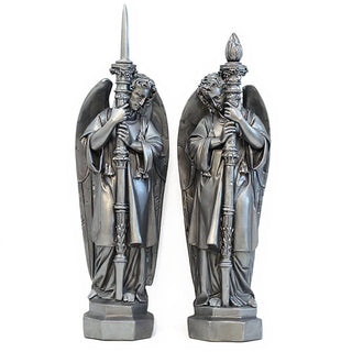 Guardian Angel Set (Right) Statue - 27-inch — Aged Silver finish